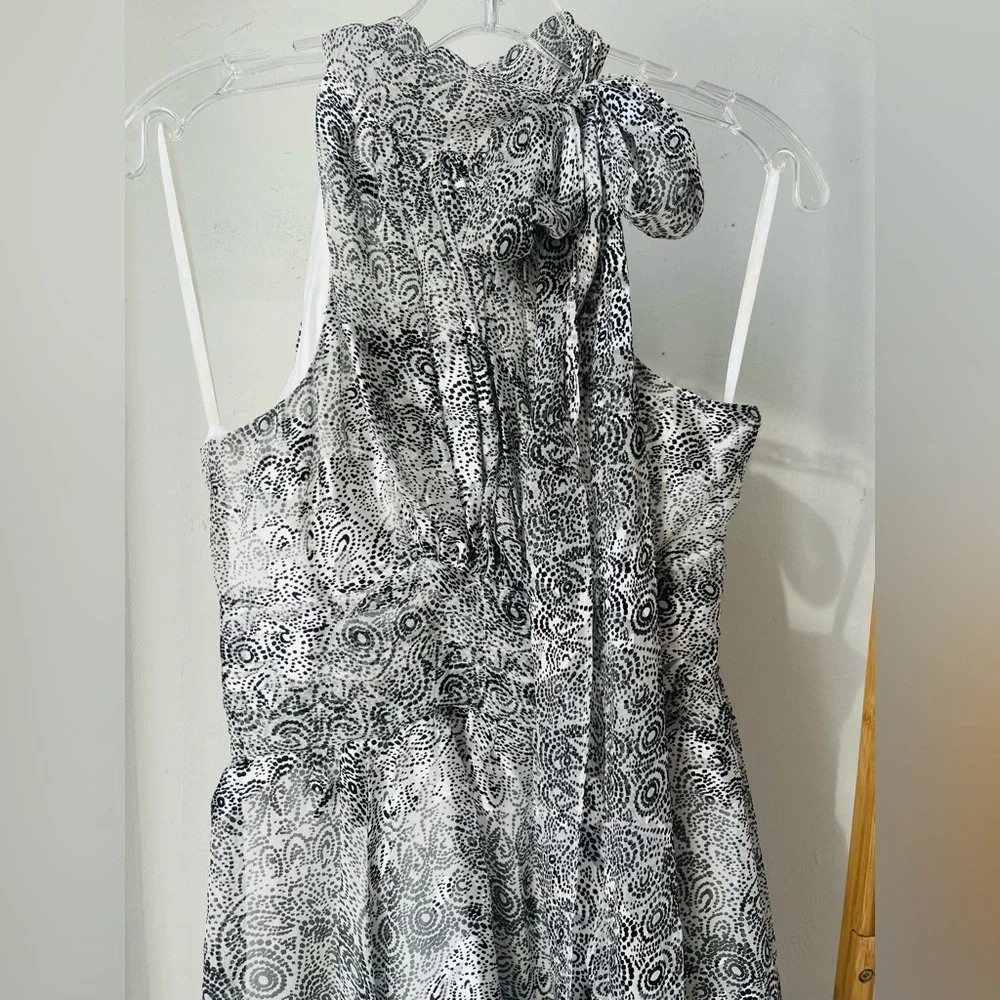 Y2k Arden B Silk Silver & White Scarf Tie Dress NWT